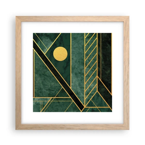 Plakat i ramme af lyst egetræ - Dynamikken i guld og azurblå - 30x30 cm