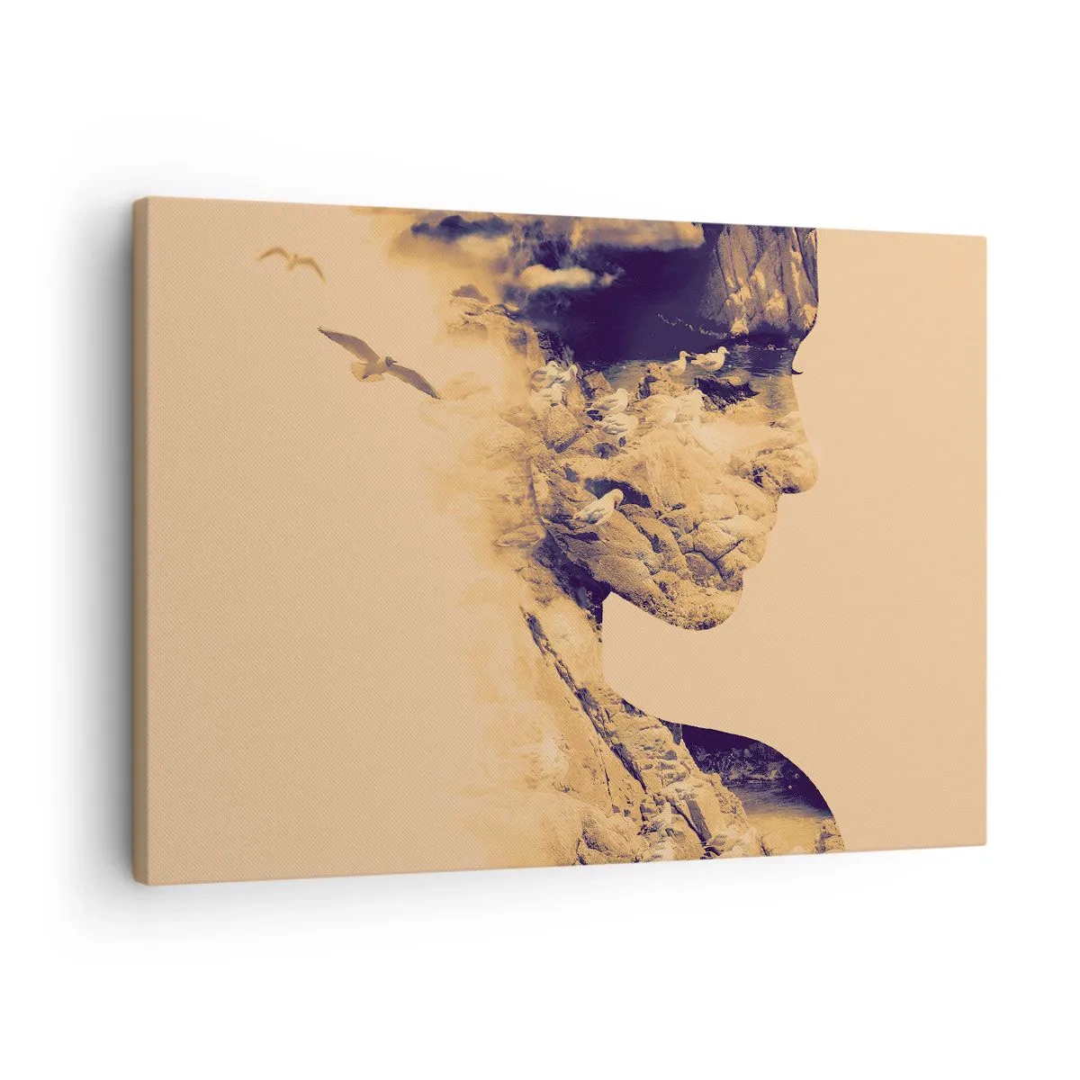 Lærredstryk - Billede på lærred - Profil af en kvinde med naturen i baggrunden i varme toner - 70x50cm - Smuk af natur - Moderne vægdekoration til stue og soveværelse ARTTOR