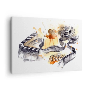 Lærredstryk - Billede på lærred - Filmens symbolik med en filmstrimmel i en kunstnerisk akvarel - 70x50cm - I drømmeland - Moderne vægdekoration til stue og soveværelse ARTTOR
