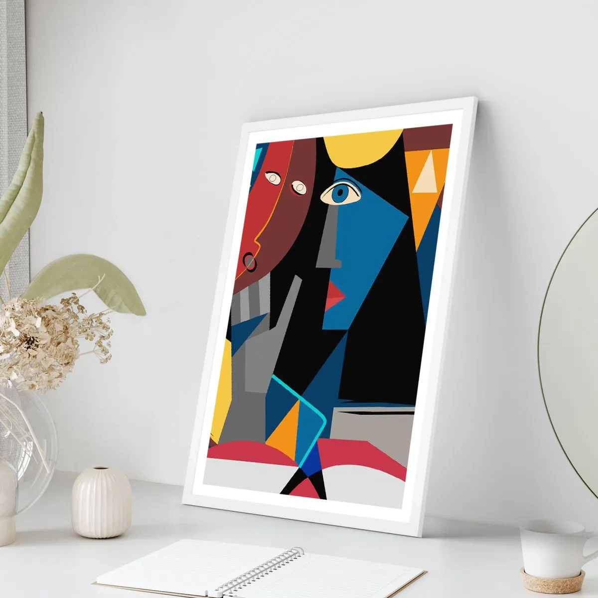 Plakat i hvid ramme - Kubistisk samtale - 30x40 cm