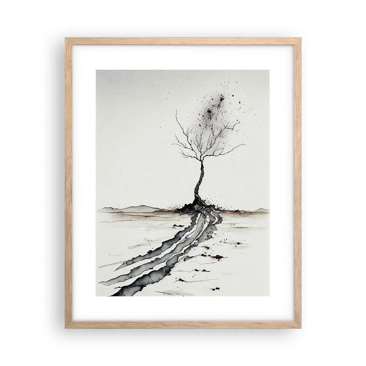 Plakat i ramme af lyst egetræ - Vinterens melankoli - 40x50 cm