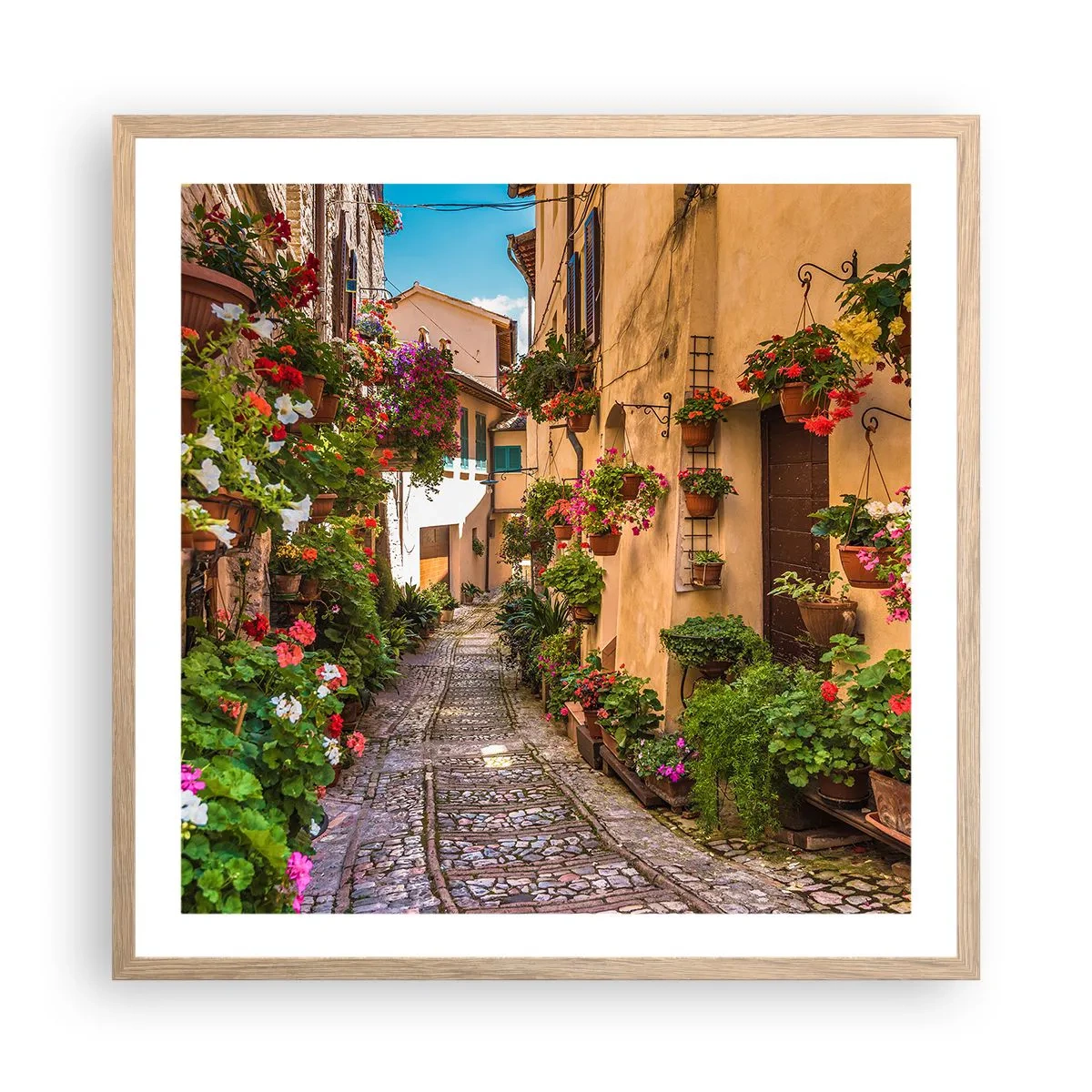 Plakat i ramme af lyst egetræ - Italiensk gyde - 60x60 cm