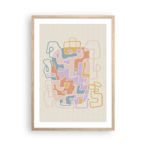 Plakat i ramme af lyst egetræ - Labyrint - et glædeligt eventyr - 50x70 cm