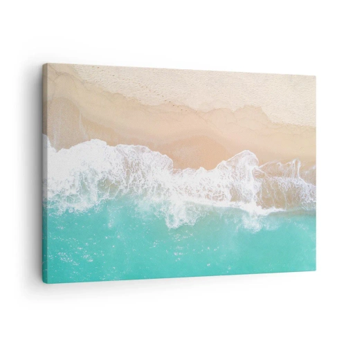 Lærredstryk - Billede på lærred - Fugleperspektiv af en strand med turkisblåt vand og blide bølger - 70x50cm - Kærlig berøring - Moderne vægdekoration til stue og soveværelse ARTTOR