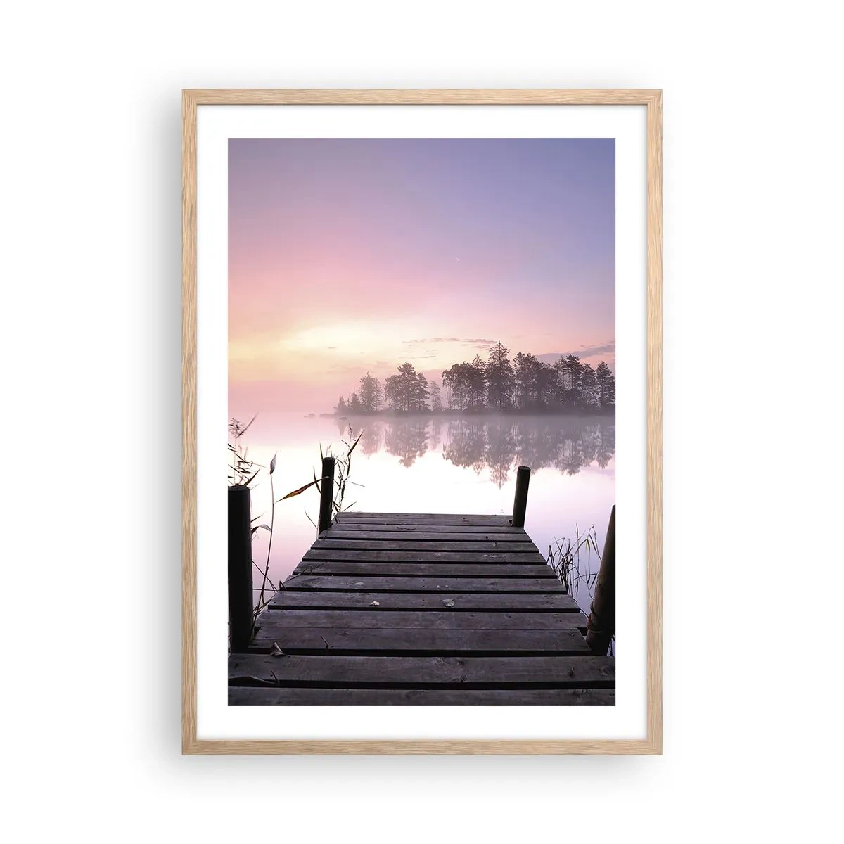 Plakat i ramme af lyst egetræ - Ud af den lilla tåge... - 50x70 cm