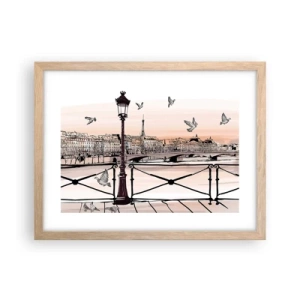 Plakat i ramme af lyst egetræ - Over Paris' hustage - 40x30 cm