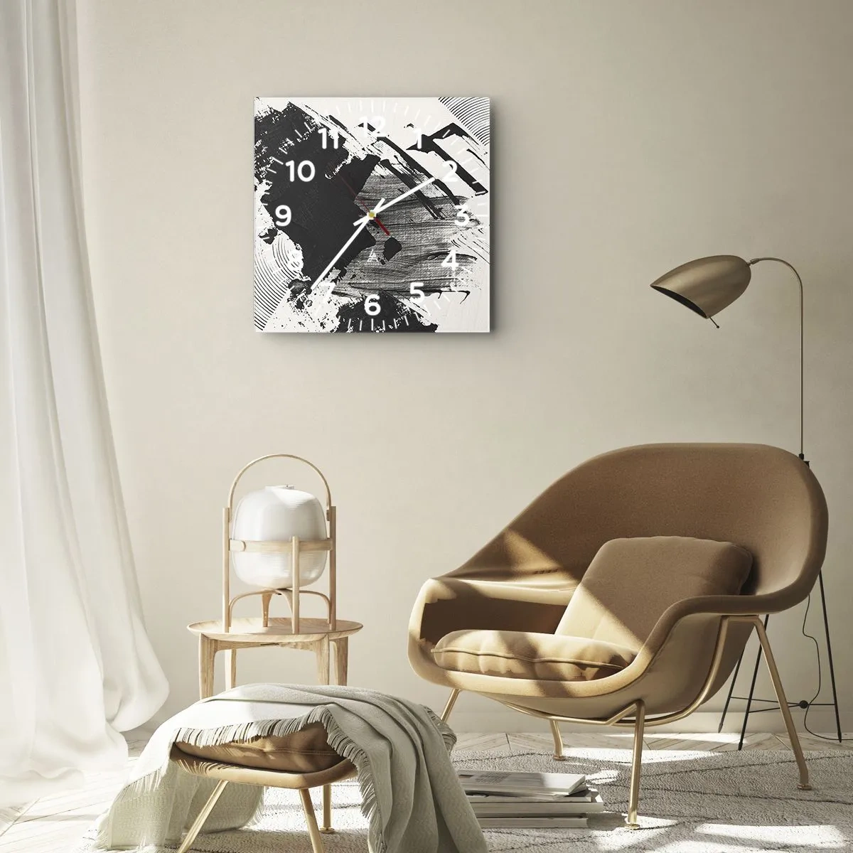 Vægur, Uret - Abstraktion - det sortes udtryk - 30x30 cm