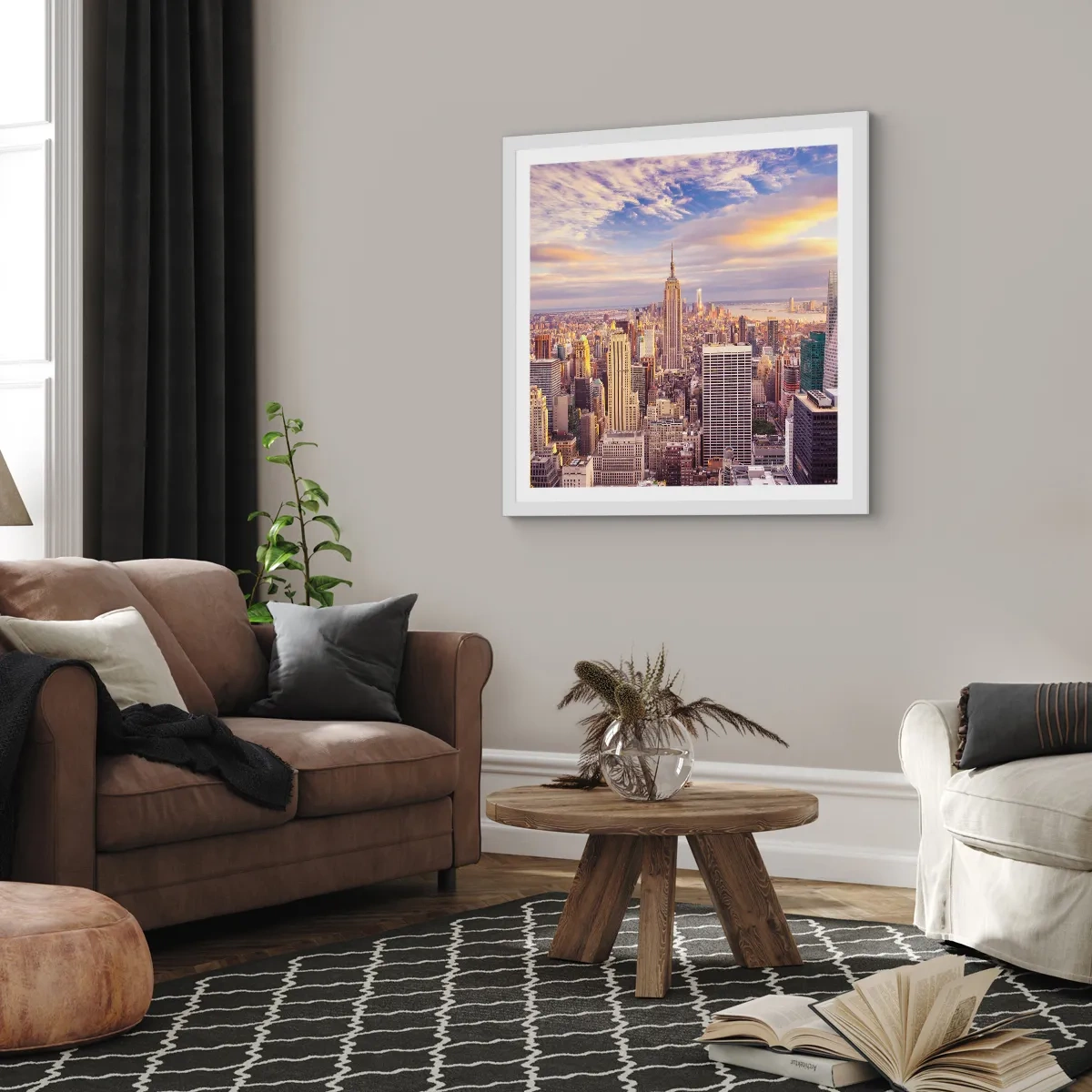 Plakat i hvid ramme - Ræk ud efter skyerne selv - 50x50 cm