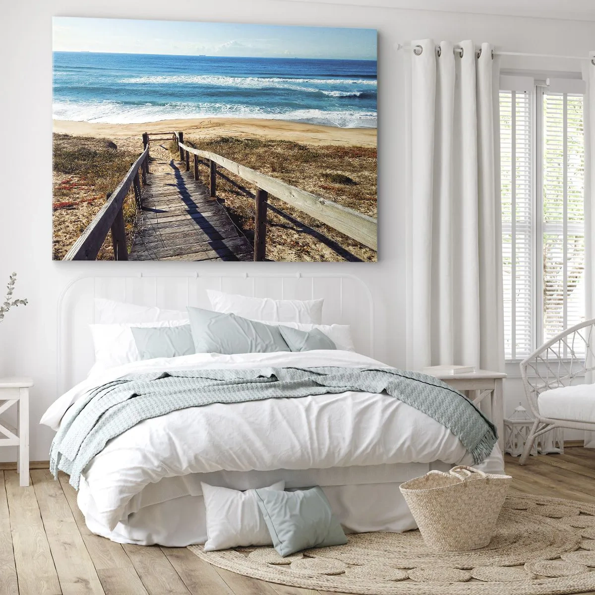 Lærredstryk - Billede på lærred - Træsti, der fører til stranden - 70x50cm - Løb! - Moderne vægdekoration til stue og soveværelse ARTTOR