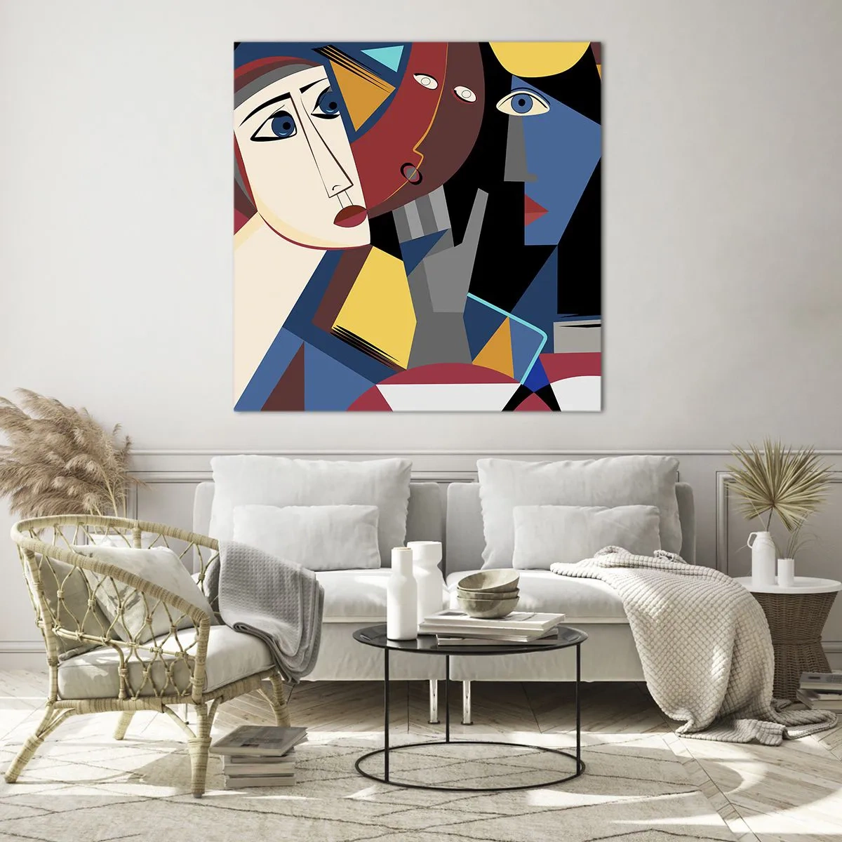 Billede på glas - Kubistisk samtale - 70x70 cm