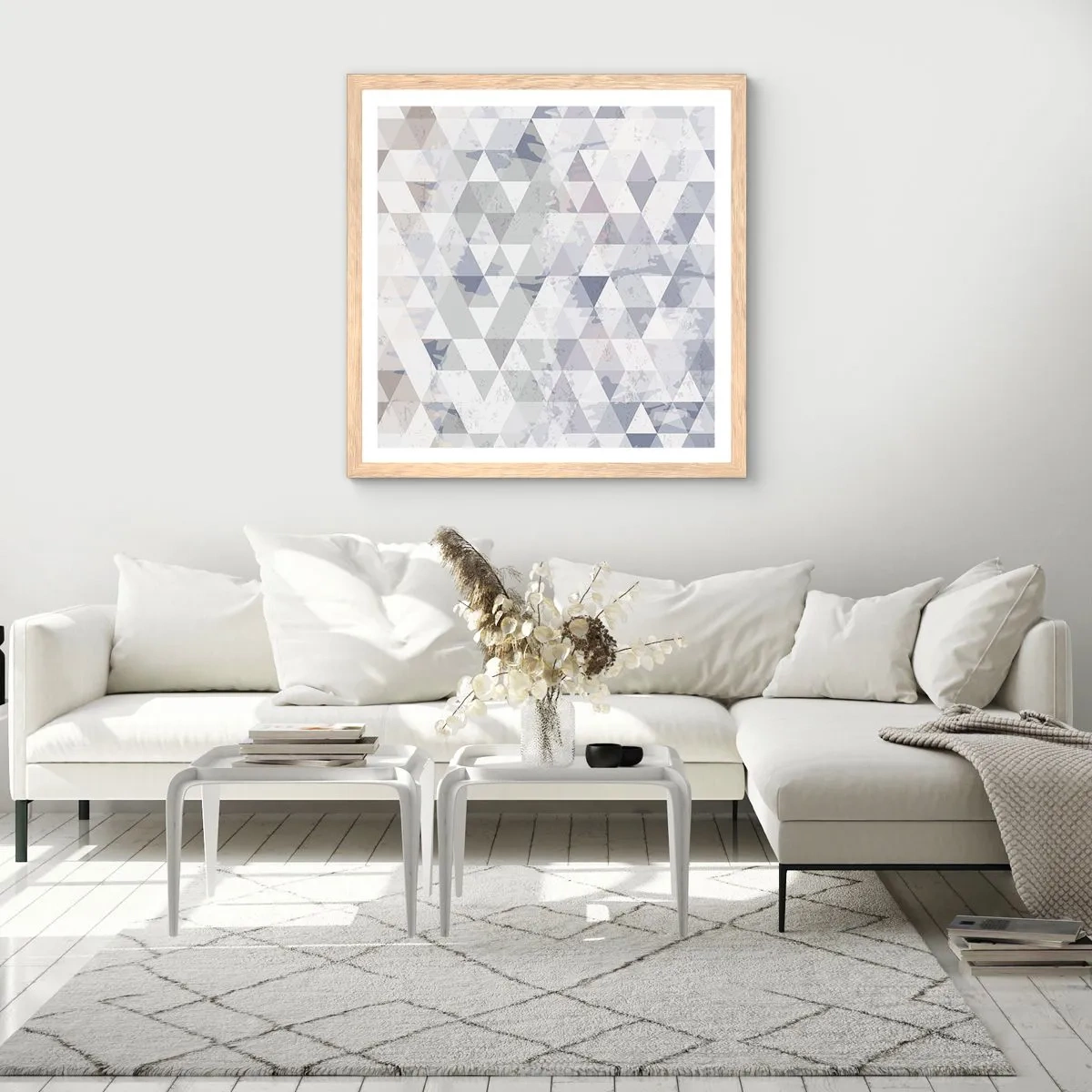 Plakat i ramme af lyst egetræ - I takt på tre - 30x30 cm