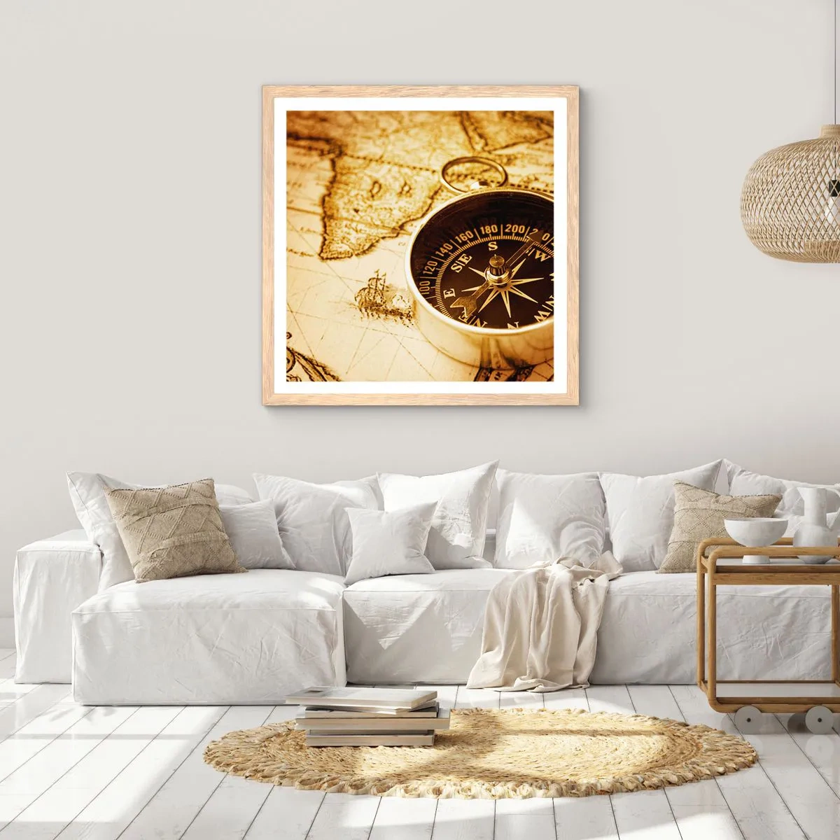 Plakat i ramme af lyst egetræ - Øst eller vest? - 50x50 cm