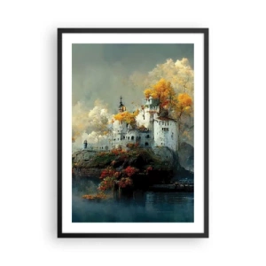 Plakat i sort ramme - Et slot på en klippe omgivet af et efterårslandskab - 50x70cm - Begyndelsen på en romantisk historie - Moderne vægdekoration til stue og soveværelse ARTTOR