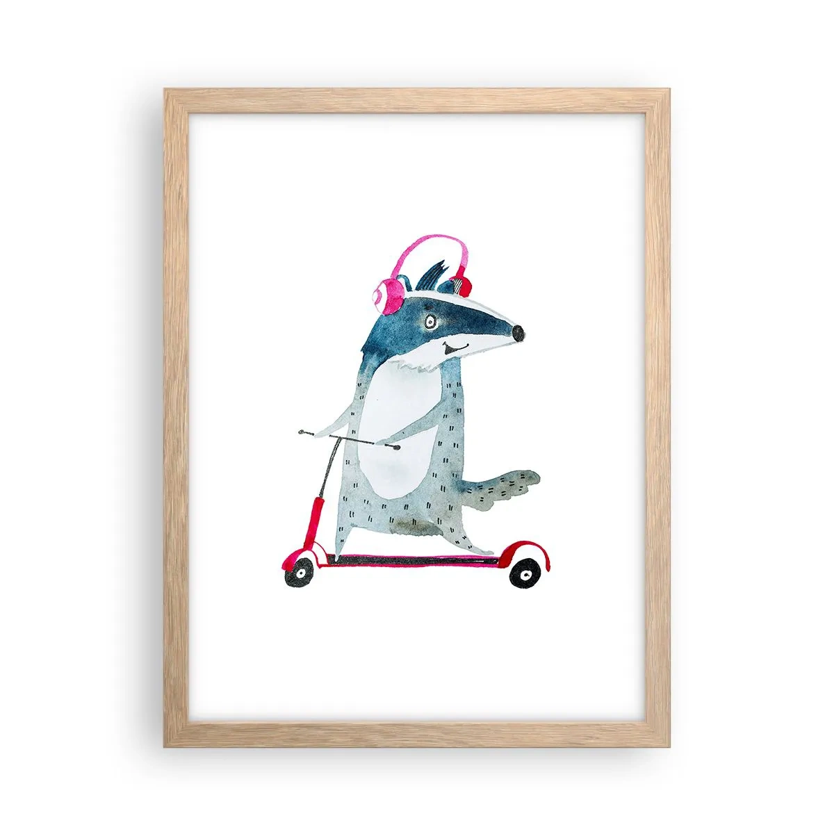 Plakat i ramme af lyst egetræ - Grævlingens glæder - 30x40 cm