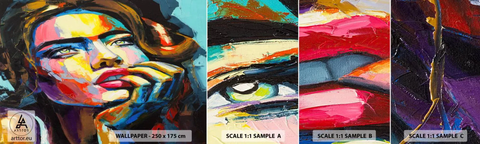 Prøve Fototapet Selvklæbende Deluxe Sticker - Drømme som fugle svæver gennem himlen - Portræt af en kvinde, ansigt, Stykke - 100x30 cm