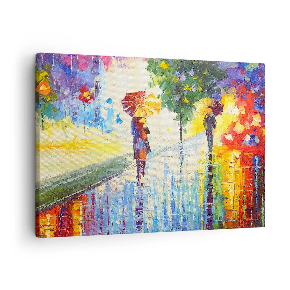 Lærredstryk - Billede på lærred - En gåtur med en paraply i et farverigt, regnfuldt landskab - 70x50cm - Og alt er klart - Moderne vægdekoration til stue og soveværelse ARTTOR