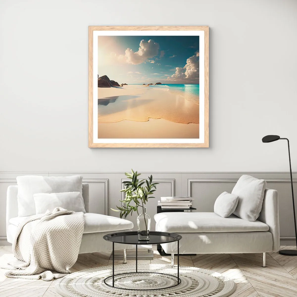 Plakat i ramme af lyst egetræ - En drømmeagtig dag - 30x30 cm