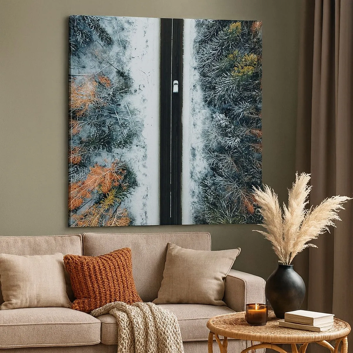 Lærredstryk - Billede på lærred - Skær gennem vinterskoven - 30x30 cm