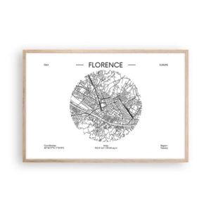 Plakat i ramme af lyst egetræ - Anatomi af Firenze - 91x61 cm