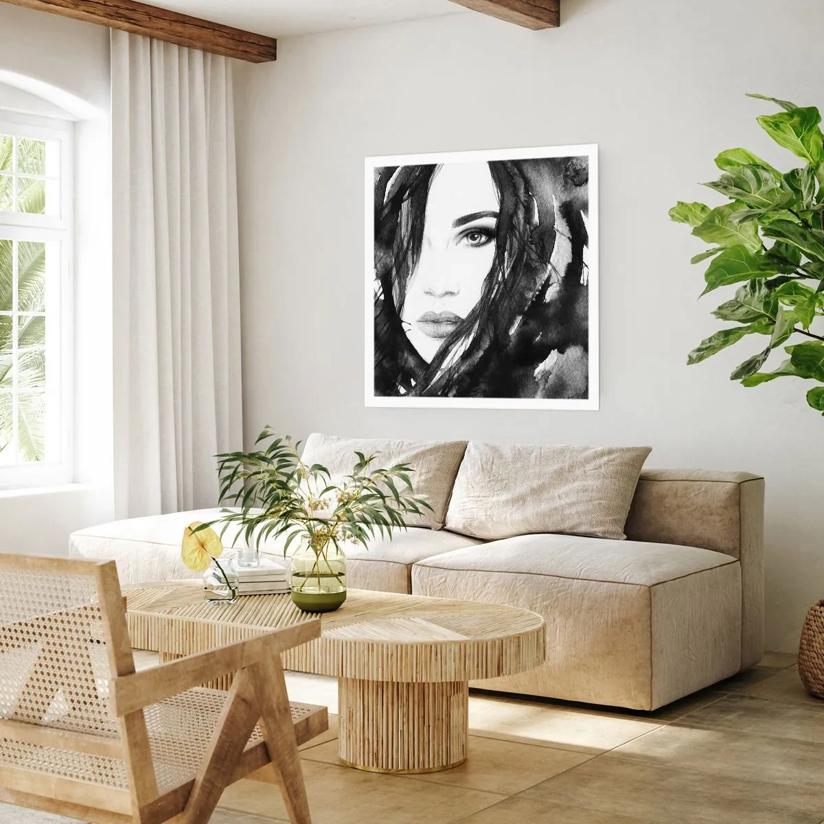 Plakat - Portræt af en dame i sort og hvidt - 40x40 cm