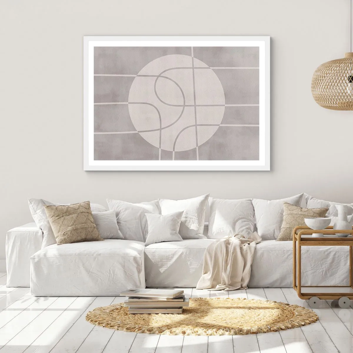 Plakat i hvid ramme - Cirkulær og lige frem - 100x70 cm