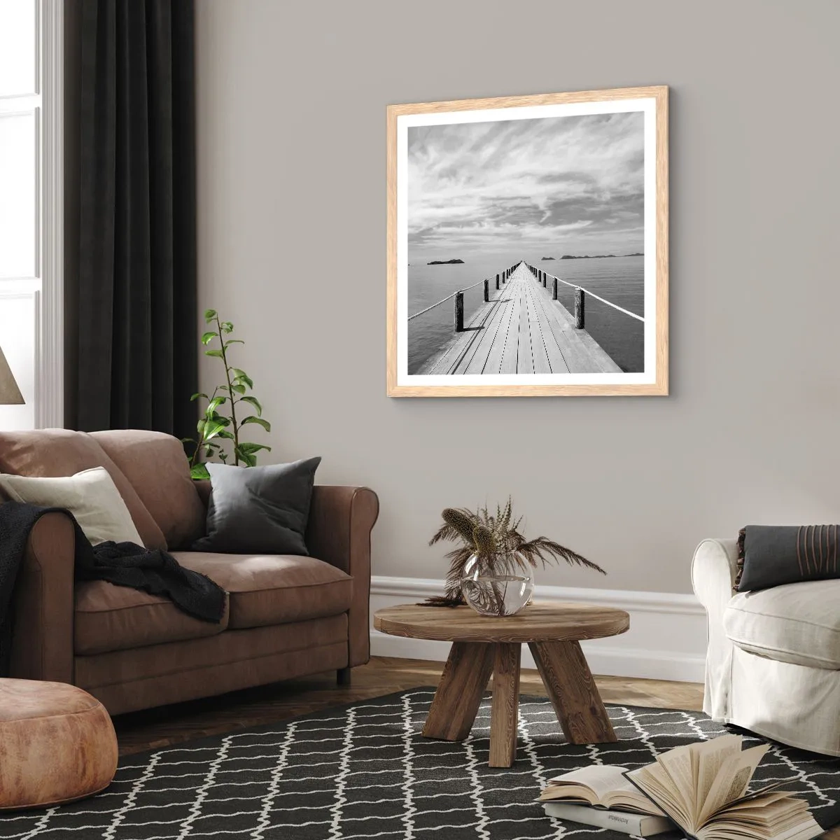 Plakat i ramme af lyst egetræ - Eller måske en rejse... - 50x50 cm