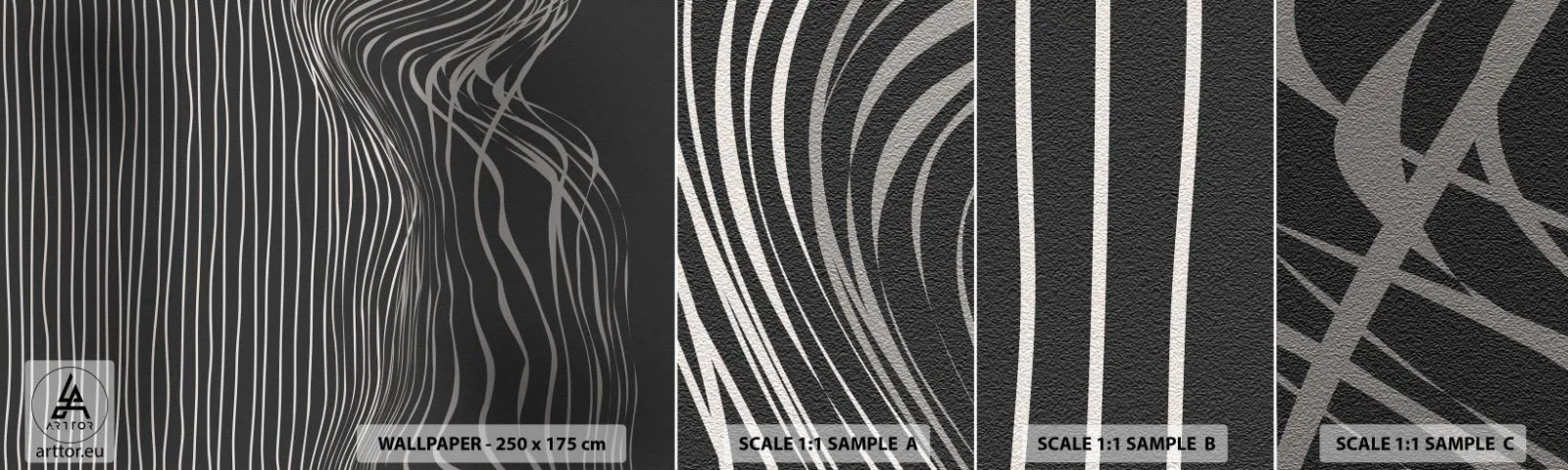 Fototapet Prøve Standard Eco - Rytme og accent - Abstraktion, Stykke, Sort og hvid - 100x30 cm