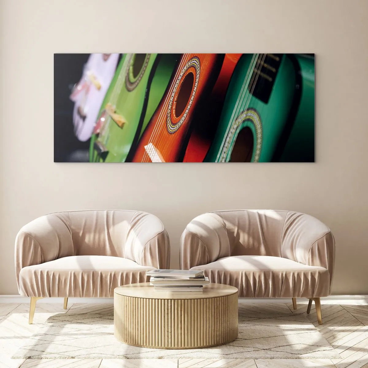 Billede på glas - Guitaren har mange farver - 160x50 cm