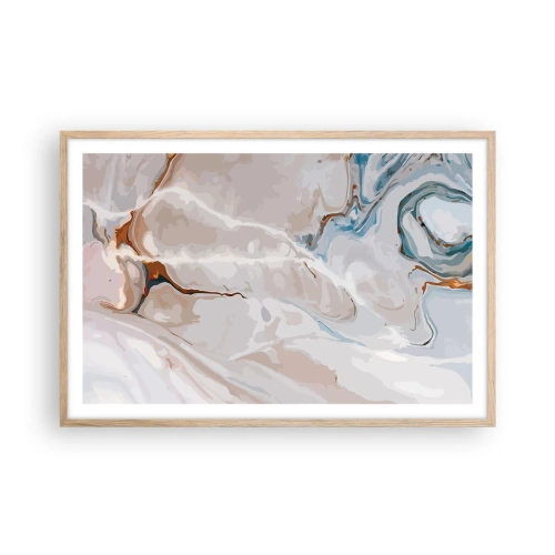 Plakat i ramme af lyst egetræ - Blå slynger sig under det hvide - 91x61 cm
