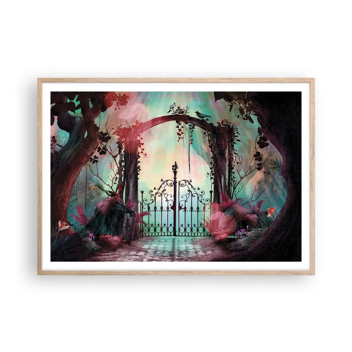 Plakat i ramme af lyst egetræ - Hemmelig have - 100x70 cm