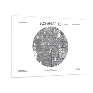 Billede på glas - Et minimalistisk sort-hvidt kort over Los Angeles. - 70x50cm - Los Angeles' anatomi - Moderne vægdekoration til stue og soveværelse ARTTOR
