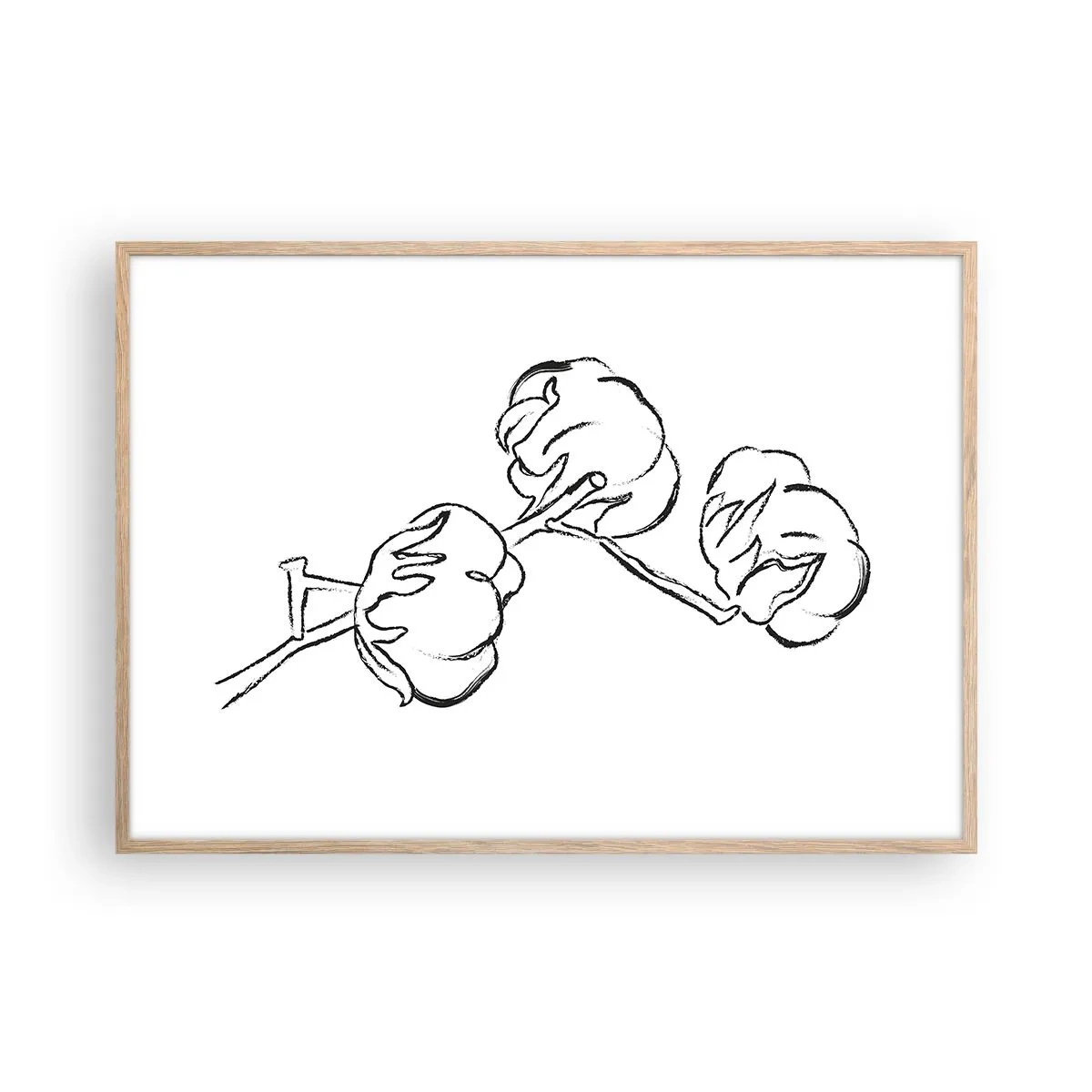 Plakat i ramme af lyst egetræ - Bomuld ned - 100x70 cm