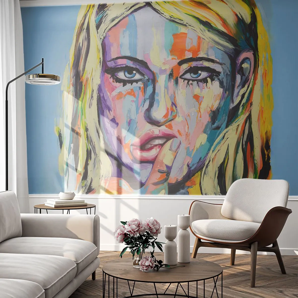 Fototapet Premium Sand - Se hende lige i øjnene - Kvinde, Portræt af en kvinde, Pige - 100x70 cm
