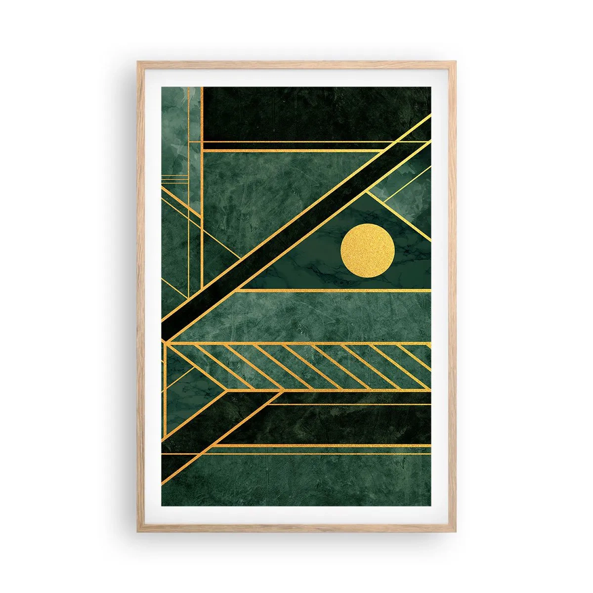 Plakat i ramme af lyst egetræ - Dynamikken i guld og azurblå - 61x91 cm