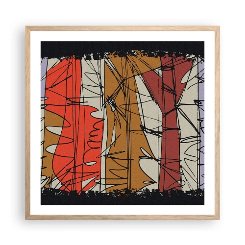 Plakat i ramme af lyst egetræ - Spontan komposition - 60x60 cm