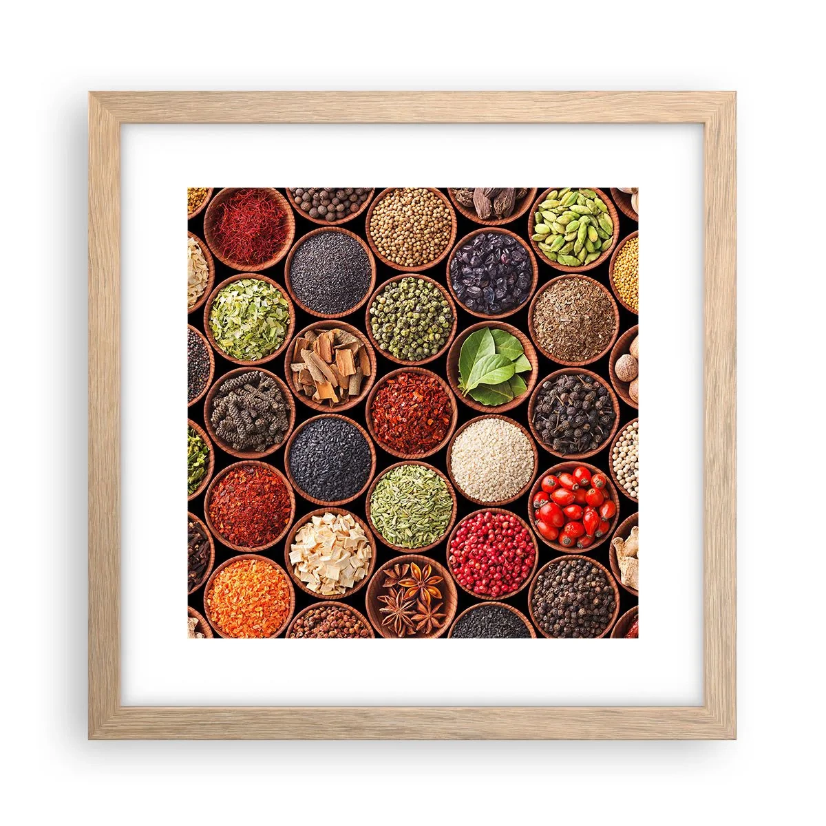 Plakat i ramme af lyst egetræ - Alle verdens smage - 30x30 cm