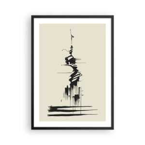 Plakat i sort ramme - En abstrakt tegning af en figur mod en bølget baggrund. - 50x70cm - Skyndsom abstraktion - Moderne vægdekoration til stue og soveværelse ARTTOR