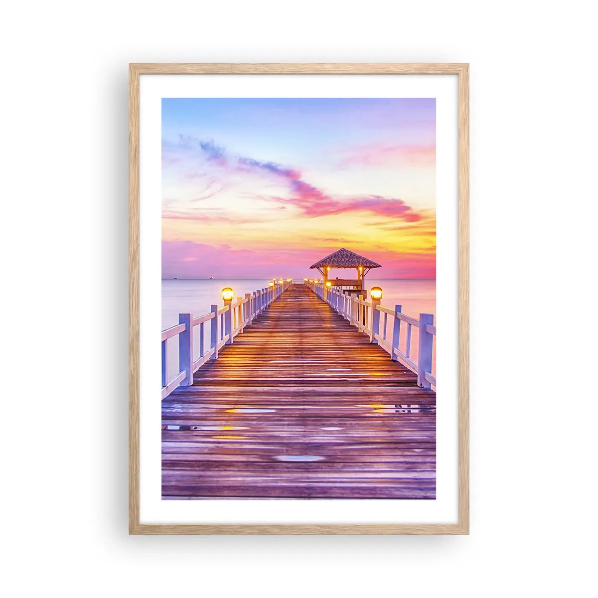 Plakat i ramme af lyst egetræ - Lilagylden stilhed om aftenen - 50x70 cm