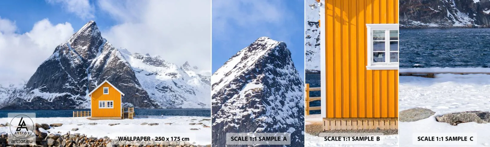 Fototapet Prøve Standard Eco - Skandinavisk ferie - Vinter, Alperne, Bjerge - 100x30 cm