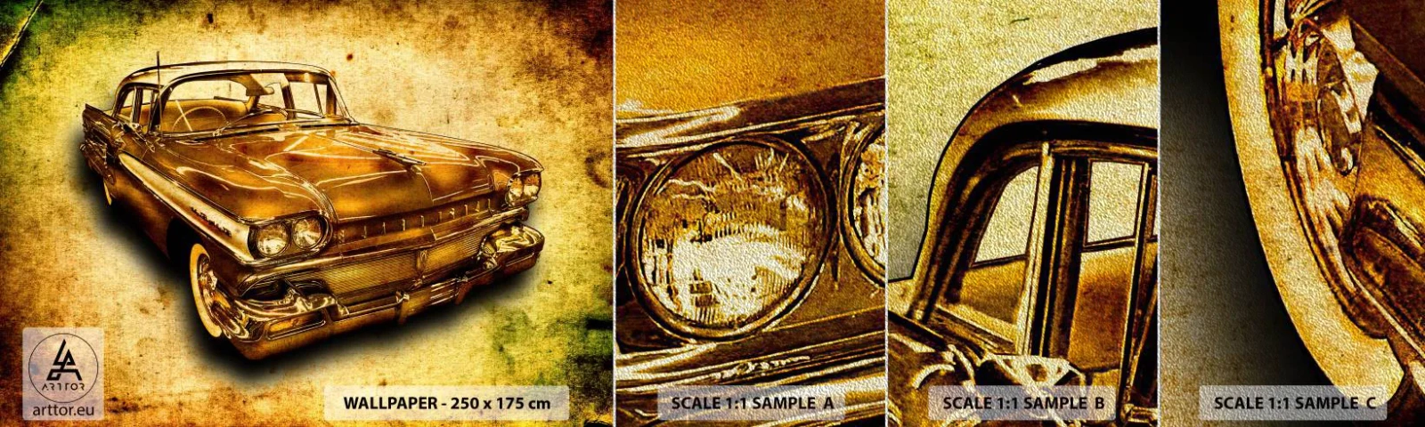 Prøve Fototapet Premium Sand - Klassikernes evige skønhed - Automotive, Klassisk bil, Hobby - 100x30 cm