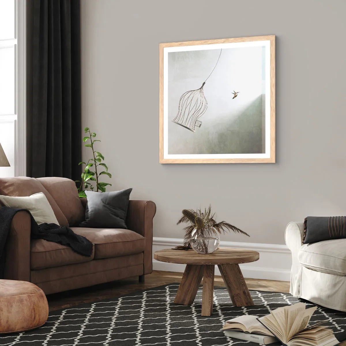 Plakat i ramme af lyst egetræ - I sit elementet - 40x40 cm