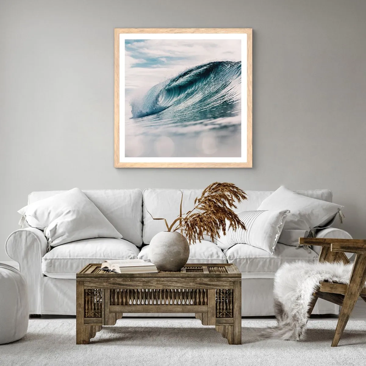 Plakat i ramme af lyst egetræ - Topmøde om vand - 50x50 cm