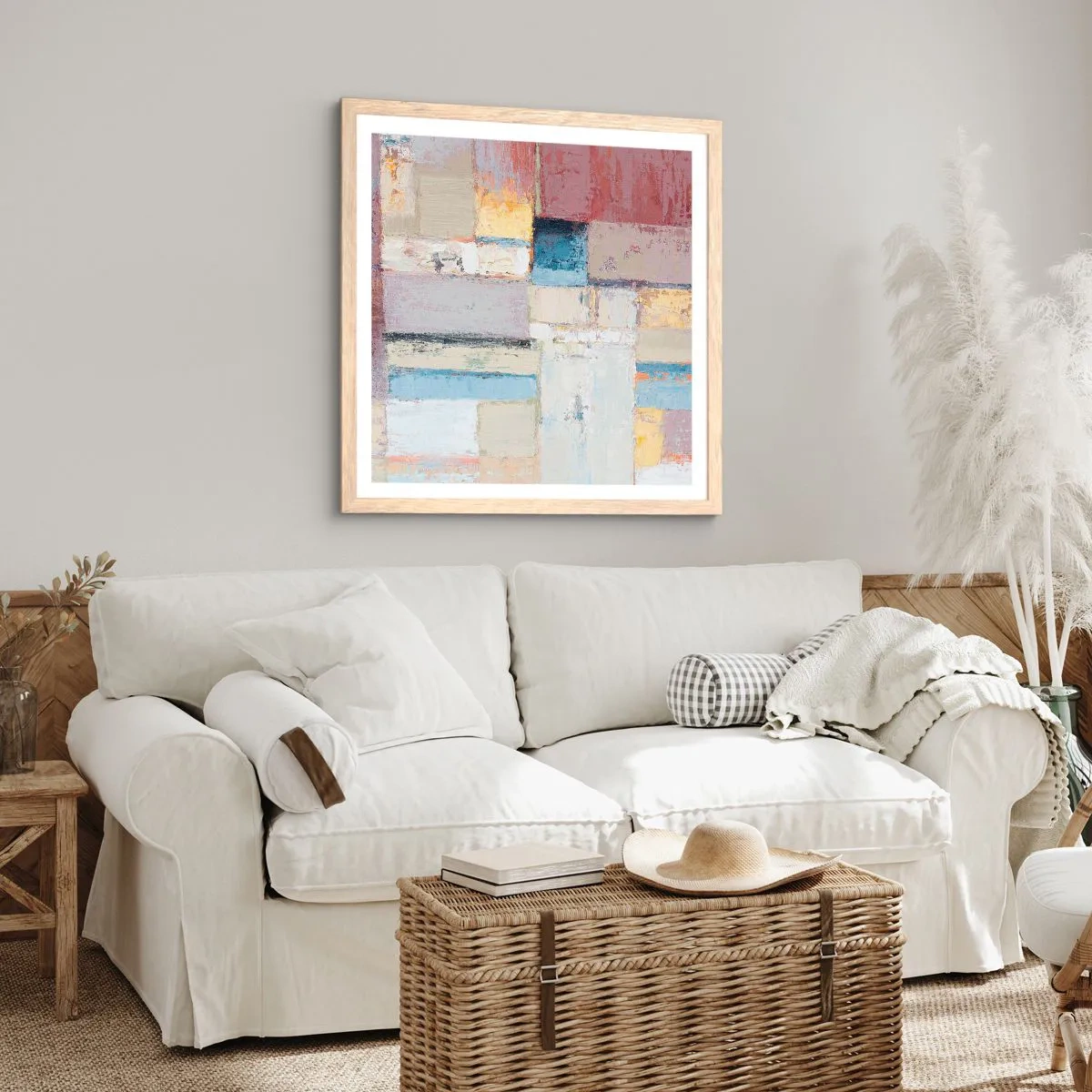 Plakat i ramme af lyst egetræ - Geometriens ro - 60x60 cm