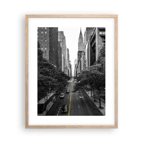 Plakat i ramme af lyst egetræ - New York morgen - 40x50 cm