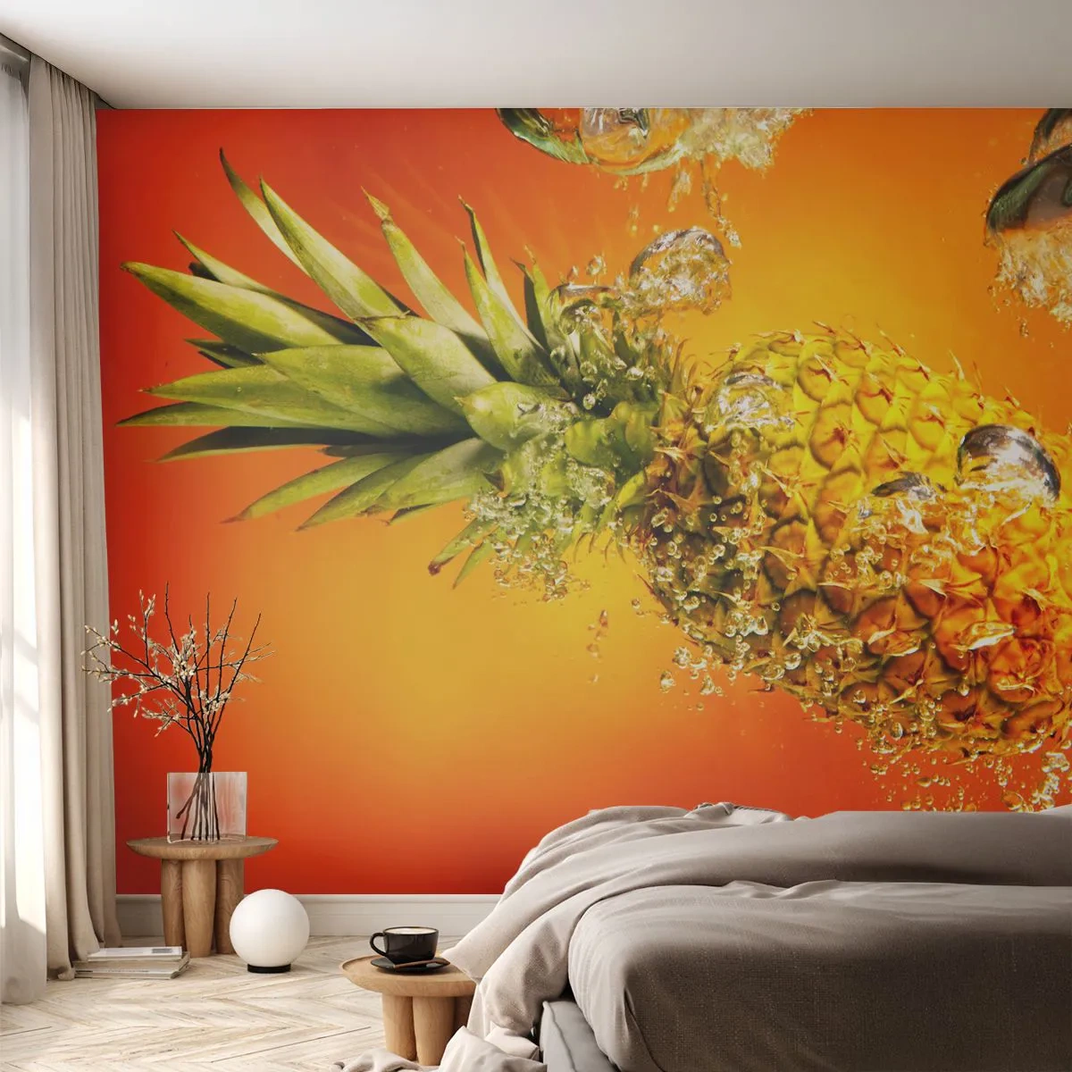 Fototapet Premium Canvas - Tropisk saftig friskhed - Frugt, Ananas, Vand - 350x256 cm