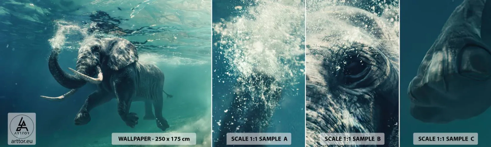 Prøve Fototapet Selvklæbende Deluxe Sticker - Alle kan lide at svømme - Abstraktion, Elefant, Stykke - 100x30 cm