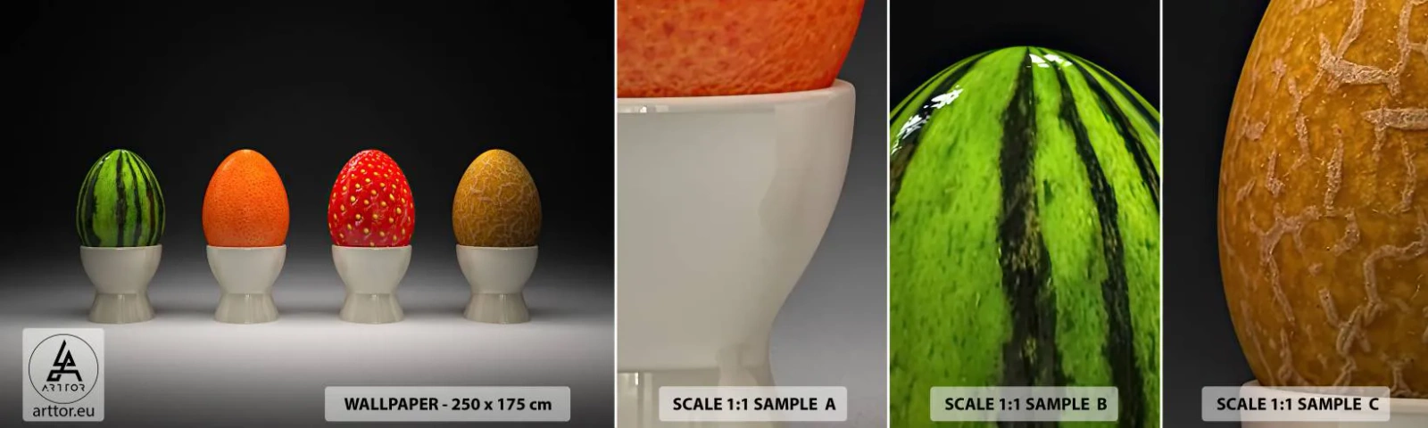 Fototapet Prøve Standard Eco - Frugt morgenmad - Abstraktion, Frugt, Æg - 100x30 cm