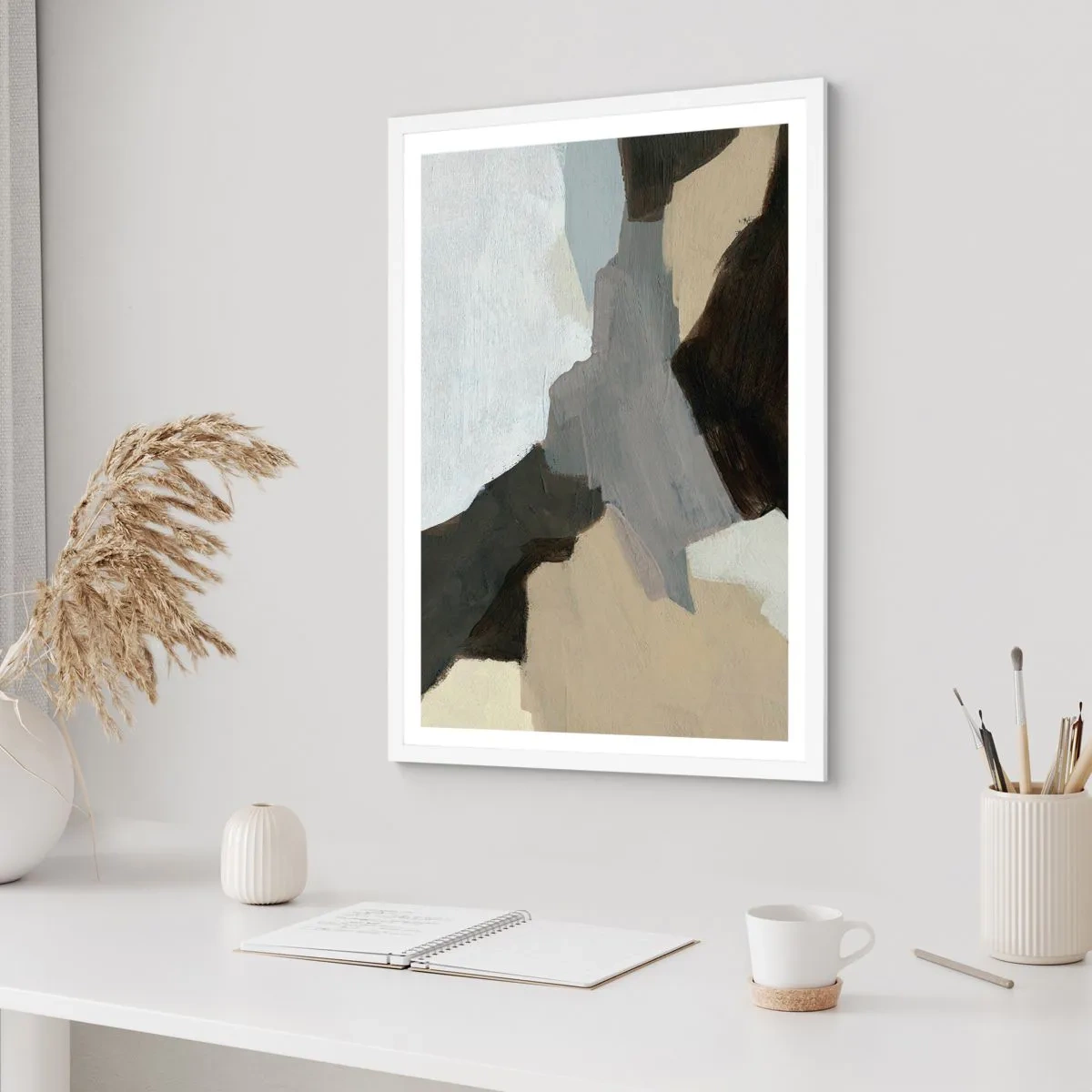 Plakat i hvid ramme - Abstraktion: afsked med det grå - 50x70 cm