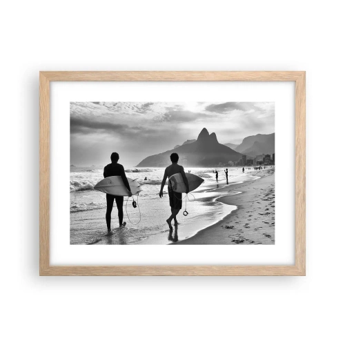 Plakat i ramme af lyst egetræ - Samba til én bølge - 40x30 cm