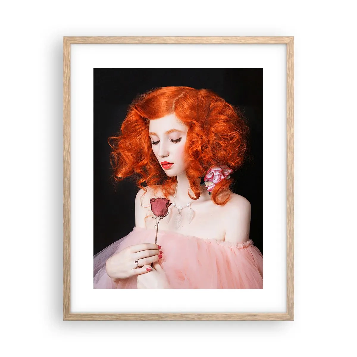 Plakat i ramme af lyst egetræ - I barokstil - 40x50 cm